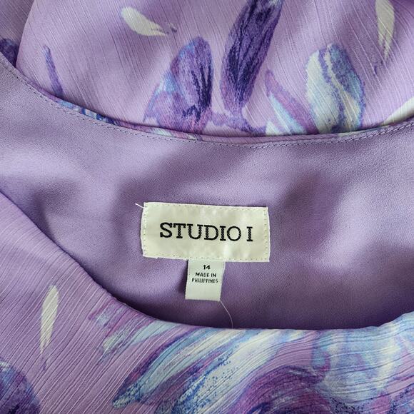 Vintage Y2K Studio I Lilac Blue Floral Sleeveless Lined Midi Dress 14 - Picture 5 of 8